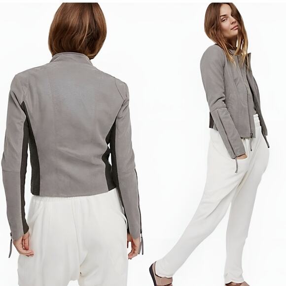 Free People Gray Faux Vegan Leather Zip Up Moto Jacket Women Sz 10 - Picture 5 of 16